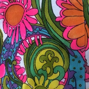 Fabulous Vintage 60’s Cotton Barkcloth Psychedelic Neon Print Top Blouse Boho 6 - Picture 1 of 18