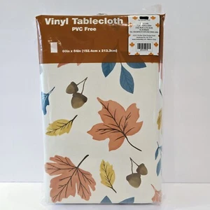 Fall Vinyl Tablecloth 60x84 Leaves Acorns Orange Brown Yellow - Picture 1 of 4