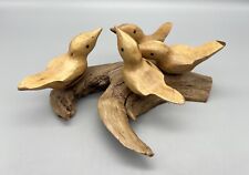 Ken Wiersuia Handcrafted Hand Carved Wood Wren Birds on Driftwood Sculpture