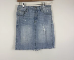 Buffalo David Bitten blue skirt denim short length distressed stretch Size 28 - Picture 1 of 13
