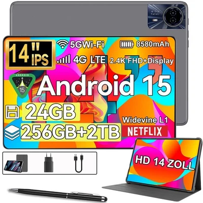 2025 5G WiFi Tablet 14" Android 15 Tablet 24GB+256GB Octa-core 8580mAh 2SIM LTE - Bild 1 von 4