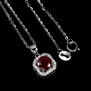 925 Sterling Silver Necklace Round Ruby 6mm Natural Gemstone Jewelry 18 Inches - Picture 1 of 13