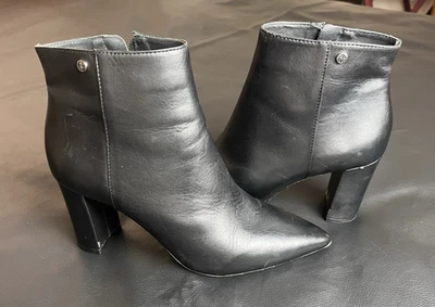 ANTONIO MELANI Shahn Black Leather Pointed Toe High Heel Ankle Boots Size 7M - Image 1 of 4