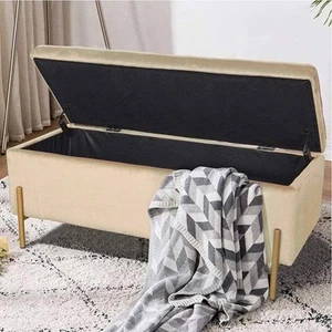 Cassapanca Pouf Contenitore Panca Sgabello Poggiapiedi in Tessuto Velluto Beige - Foto 1 di 10