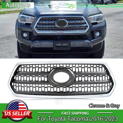 For 2016-2023 Toyota Tacoma Front Upper Grille Grill Insert Chrome & Gray Mesh Foto 1 de 4