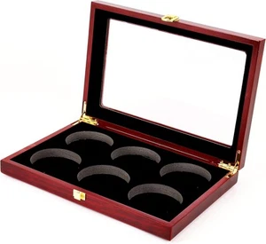 Hockey Puck Display Case Shadow Box with Locks for Puck, 6 Slots, Red - Picture 1 of 8