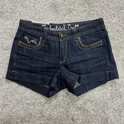 Pantalones Cortos de Jean Industrial de Algodón 5 Mujeres/Junior Lavado Oscuro Tiro Medio Bolsillos de Denim Foto 1 de 4