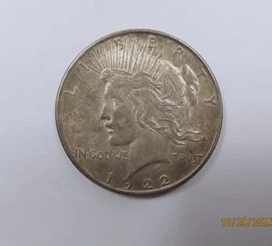 Dólar de la Paz de Plata Grande de Estados Unidos 1922 D Denver Mint MUY ESCASO Tonificado BONITO - Imagen 1 de 2