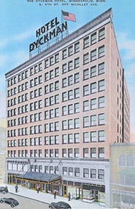 c1940s Minneapolis Minnesota "Hotel Dyckman" Linen Vintage Postcard UNP - Bild 1 von 2