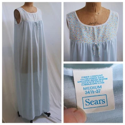 De Colección Años 70 SEARS Retro Azul Floral Pradera Largo Camisón Vestido Cottagecore EE. UU. M Foto 1 de 4
