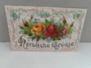 Präge AK Herzliche Grüsse Spruch,Rosen,Vergißmeinnicht gel.21.1.05 - Bild 1 von 2