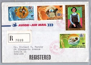 DJIBOUTI 1985 POSTAL REG AIRMAIL COVER MULT FRANKING ADDR IRELAND & POSTMARK - Picture 1 of 2
