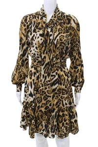 Boutique Moschino Womens Silk Neck Tie Animal Print Dress Multicolor Size 4 - Picture 1 of 6