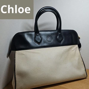 Chloe Vintage Black Beige Canvas Leather Tote Bag Handbag Authentic - Picture 1 of 24