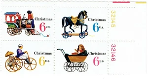 Weihnachten: Toys 6c - US - 1970 - SC# 1415-1418 Teller 4er Block postfrisch NH OG - Bild 1 von 1