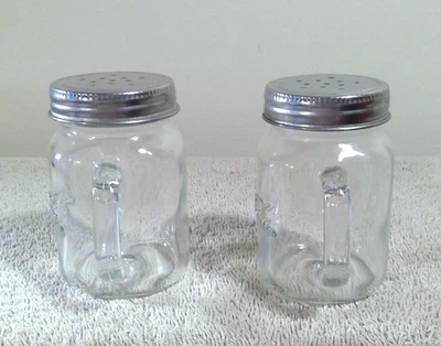 Coca-Cola Clear Glass Jars Salt & Pepper Shaker Set Silver Tone Metal Lids 3.5"T - Image 1 of 4