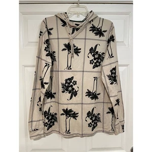 Denim & Flower Ricky Singh Herren M hellbraun schwarz Hoodie Palmenmuster Baumwolle neu ohne Etikett - Bild 1 von 9