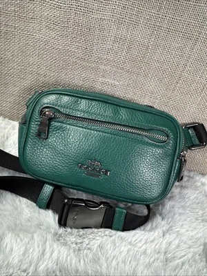 Coach Elias Mini Belt Bag Emerald Gunmetal Green Leather Crossbody CR190 - Image 1 of 4