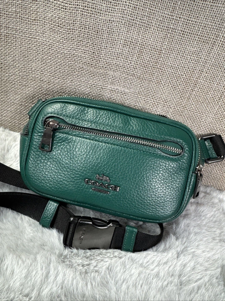 Coach Elias Mini Belt Bag Emerald Gunmetal Green Leather Crossbody CR190 - Image 1 of 4