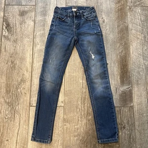 JUSTICE GIRLS SIZE 10 SLIM MID RISE SUPER SKINNY DISTRESS BLUE JEANS STRETCH - Picture 1 of 4