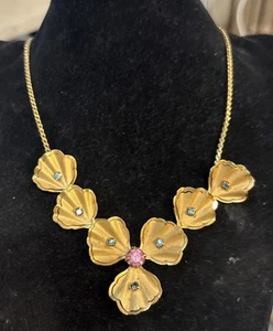 Elegant Vintage Halskette goldfarben Strass Blume - Bild 1 von 9