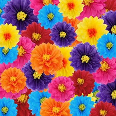 36 Pcs Mexican Paper Flowers Colorful Fiesta Tissue Paper Flowers Pom Poms Mexic - Image 1 of 4
