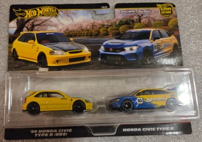 Hot Wheels Premium pacote com 2 ’99 Honda Civic Type R EK9 e Civic Type R colher em escala 1/64 - Imagem 1 de 4