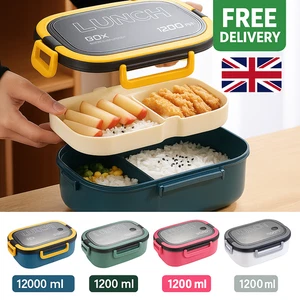 1200ML Microwave Safe 2-Layer Bento Lunch Box with Spoon Fork Leakproof - Picture 1 of 16