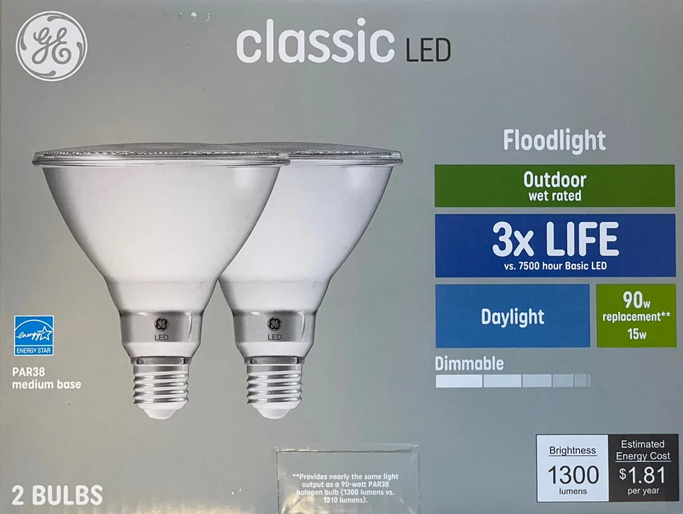 2 GE 90-Watt PAR38 Outdoor Wet Rated Daylight White LED Flood Lights - Image 1 of 1