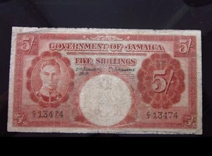 Jamaica 5 Shillings 1939 P37 i3474 Government George VI Banknote Money - Picture 1 of 2