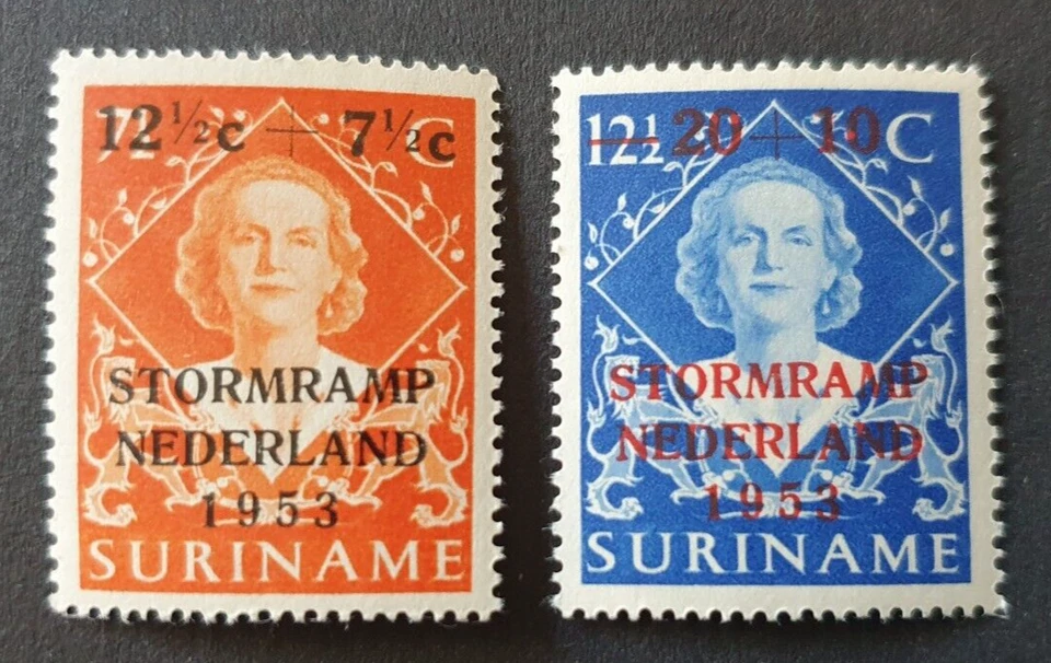 Conjunto de fondos de inundaciones holandeses de Surinam 1953 rampa de tormenta Nederland en muy buen estado MLH Foto 1 de 1