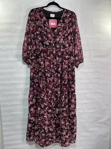 Isabel Umstands-Damen-Maxikleid Gr. XXL schwarz Blumenmuster hochtailliert 3/4-Ärmel - Bild 1 von 9
