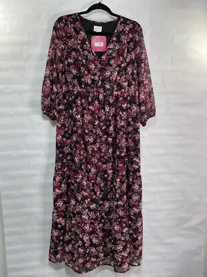 Isabel Maternity Women’s Sz XXL Black Floral High-Waist 3/4 Sleeve Maxi Dress - Image 1 of 4