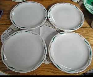 Vintage Syracuse China Restaurant White Green & Tan Swirls 9 1/2" Plates ~Setof4 - Picture 1 of 8