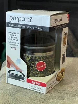 Prepara, mango negro brillante, bote sin aire Evak Fresh Saver, vidrio 24 oz/3 tazas Foto 1 de 4