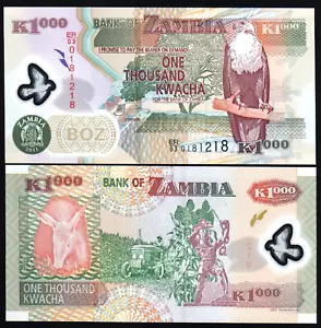 Zambia 1000 KWACHA P-44 2011 UNC Zambian GIRAFFE Fish Eagle POLYMER Money NOTE - Picture 1 of 3