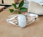 Oval Moonstone Bangle 925 Sterling Silver Gift for MOTHER MO**
