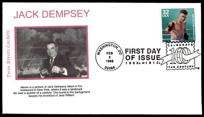 1998 Jack Dempsey Wins Title 1919 FDC In His Old Age Twin Rivers Cachet - Image 1 of 2