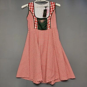 Glory Star Gingham Octoberfest Dirndl Costume Dress Womens L Red White Check New - Picture 1 of 13