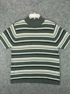 Studio Works Shirt Womens Large Gray Stripe Metallic Top Blouse Short Sleeve 1 - Picture 1 of 7