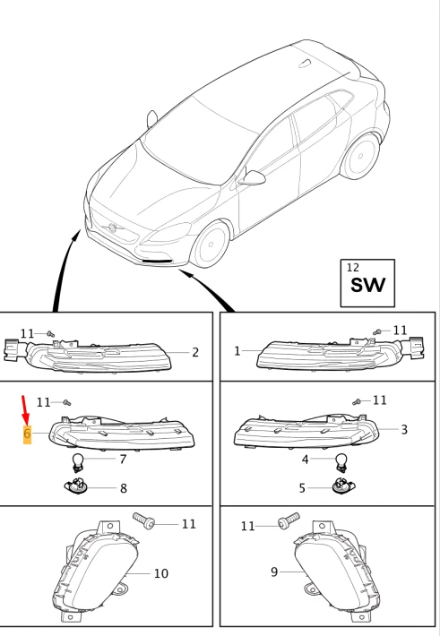 Volvo V40 Tagfahrlicht Lampe rechts 31290581