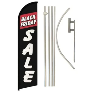 Black Friday Sale Black Windless Banner Flag & Flag Pole Kit & Ground Spike - Picture 1 of 1