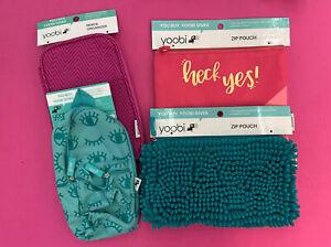 Lot Of Yoobi Zip Pouch Pencil Case Cosmetic Case Travel Pouch Teal Blue Pink