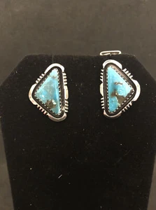 Turquoise Earrings Denetdale Sterling Silver Kingman Navajo Signed E3102 - Bild 1 von 5