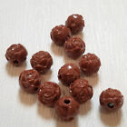 8mm Chocolate Brown Round Carved Vintage Rose Flower Plastic Beads, Nos 1970s