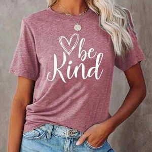 "BE KIND" GRAPHIC PINK MAUVE T-SHIRT SMALL - Picture 1 of 10