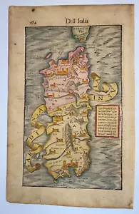 SARDEGNA ITALIA 1558 COSMOGRAFIA DI MUNSTER ANTICA MAPPA EDIZIONE ITALIANA - Foto 1 di 3