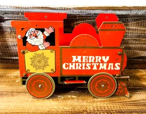 Vintage Frohe Weihnachten Santa Zug Papp Stanze niedliche Karte Post Halter faltbar - Bild 1 von 10
