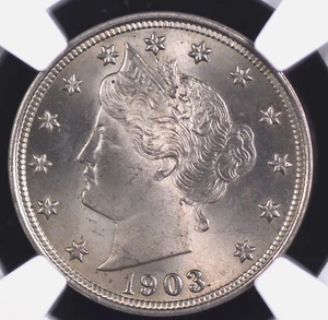 1903 LIBERTY "V" NICKEL NGC MS 64 SILVER SATIN SHIMMER OVER A FULL STRIKE WITH A - Picture 1 of 5