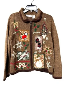 Vintage Holiday Cardigan Sweater With Festive Embroidery Ugly Sweater Christmas - Picture 1 of 10